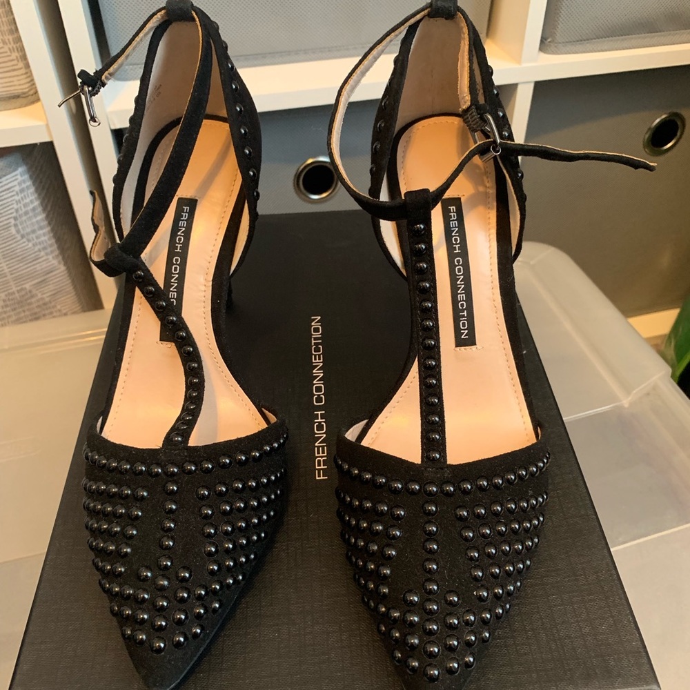 French Connection black studded heels